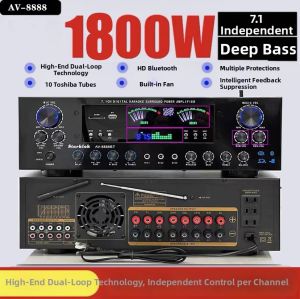 Professional 7.1 Channel Home Cinema Bluetooth 5.2 Amplifier High Power Bass Surround Stereo for Home Use KTV Starklok AV-8888