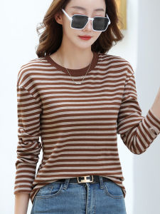 round Neck Stripes Long Sleeves T-Shirt Womens Spring & Fall New Arrival Plus Size Loose Outerwear Top T-shirt Ladieswear Western Style Shirt