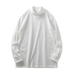 Dukeen 270G Heavyweight Half-Turtleneck Long-Sleeve T Shirts for Men Autumn 100% Cotton Solid Color Undershirt Mens Clothing