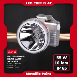Senter Kepala Led 55W - Senter kepala Anti Air 55W - Senter Kepala LED Aoki AK-H055 Cahaya Putih dan Kuning 55Watt - Headlamp AOKI AK H055- Dilengkapi Lensa Kuning Anti Kabut Rechargeable Tahan 10 Jam~NOS