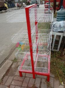 Rak Kawat Toko Warung Ciki Chiki Snack Jajan Double Kanan Kiri Serbaguna 4 susun Murah