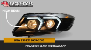 BMW 3 SERIES E90 E91 2005-2008 PROJECTOR BLACK RHD HEADLAMP