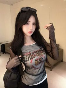 GUZILIAN | เสื้อยืดแขนยาวลายลูกไม้สไตล์อเมริกันย้อนยุคสำหรับผู้หญิง Pure Desires เสื้อชั้นในแฟชั่นที่มีความหลากหลาย เสื้อชั้นในสไตล์เกาหลี