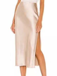 High Waist A-Line Split Midi Skirt Street Style Half Length Skirts for Women Spring Season Loose Fit Pure Color Skirts