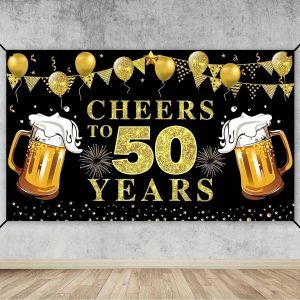 Black and Gold Beer Themed Banner Photography Background Cloth Adult 50th Birthday Party Decoration Photography Studio Backdrop