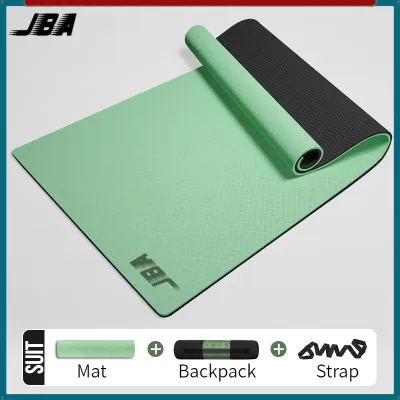 JBA TPE Yoga Mat For Women Anti Slip Thick 8MM With Center Alignment Line Dual Layer Anti Tear Extra Wide 80CM With Carrier Bag Yogamat Soundproof Waterproof 瑜伽垫防滑 Gym Floor Mat