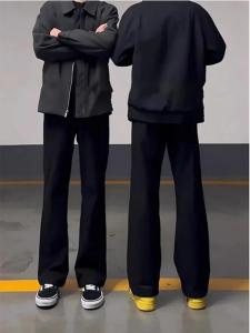 Black Casual Trousers Mens Spring New Style Cleanfit Slim Long Pants Match All Leisure Suit Pants Knife Edge Wide Leg Trousers