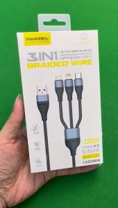Pavareal Q35 120W 3 in 1 Nylon Braided Fast Charging USB Data Cable Micro Type-C