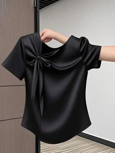 Áo thun BINKAFENNY cho nữ làm bằng cotton cổ tròn màu đen dáng rộng thoải mái