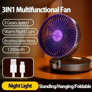 Car Rechargeable Table Fan Portable Air Conditioner Wall Mounted Fan 90° Folding Fan 4 Gears with Warm Night Light Amagi