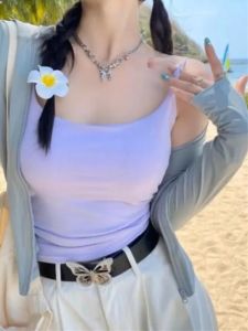 เสื้อกั๊กสายเดี่ยวสีม่วงอโวคาโด ดูดซับไขมัน ใส่ด้านนอกในฤดูร้อน เสื้อชั้นในแบบมีแผ่นเสริมหน้าอก ดูดซับไขมัน เสื้อกั๊กผู้หญิง