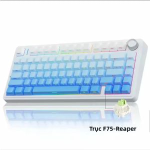 AULA | Bàn Phím Cơ Không Dây AULA F75 75% RGB Backlit Hot Swappable Phím Màu Kem Kết Nối 2.4GHz/Type-C/BT5.0 Dành Cho PC Chơi Game