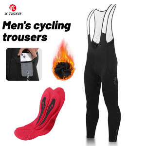 X-TIGER Winter Cycling Long Bibs Man Fleece Warm 5D Gel-Padding Bicycle Tights Thermal Mountain Road Bike Pants
