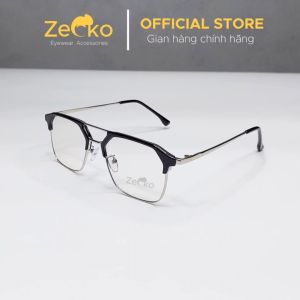 Gọng kính vuông nam nữ Zecko EGC14 gọng kính kim loại tròng đổi màu chống ánh sáng xanh tia UV