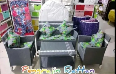 Ready stok Cod Kursi tamu hawai rotan sintetis + kaca