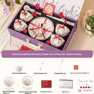 Mewah & Selamat Set Pinggan Mangkuk Warna Bawah Glasur Mudah Dicuci Dapur   dinner wedding microwave gifts Rice Soup Ceramic Porcelain Keramik Bowl Plate Wedding Doorgift Fresh Floral Dinnerware Housewarming Gift High Temperature Underglaze  ceramic