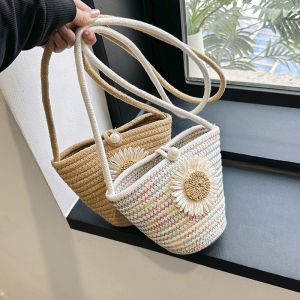 Trendy Bucket Bag Womens Crossbody Shoulder Bag Woven Straw Holiday Beach Bag Fashionable Small Pack 2023 New Style