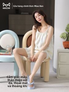 Áo ngủ nữ MiiOW vải cotton có đệm ngực tay ngắn quần short