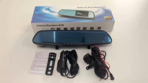 BERGARANSI Kaca Spion Dasbor DVR Dual Kamera Dashcam 1080P 4.3Inch Depan Belakang Perekam Mobil