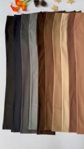 กางเกงเอวสูงซิข้างไม่มีขอบทรงเดฟผ้าโรเชฟ