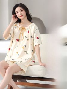 MiiOW | Bộ đồ ngủ cotton nguyên chất Catman dành cho nữ mùa hè có đệm ngực Áo chui đầu tay ngắn Quần short Bộ đồ ngủ hai mảnh mặc ở nhà