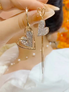 Luxury Long Earrings for Women with Synthetic Cubic Zirconia Rhinestone Heart Water Drops Bell Pattern Alloy Inlaid Artificial Gemstones
