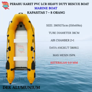 PERAHU KARET LCR RESCUE SAR BANJIR BASARNAS EVAKUASI BENCANA MANCING HEAVY DUTY MARINE BOAT 380 CM 3.8M DEK ALUMINIUM KAPASITAS 7-8 ORANG