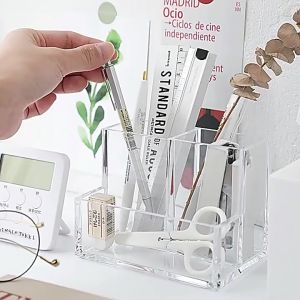Acrylic Makeup Brush Organizer 3 Slot Storage Box for Pens and Cosmetics