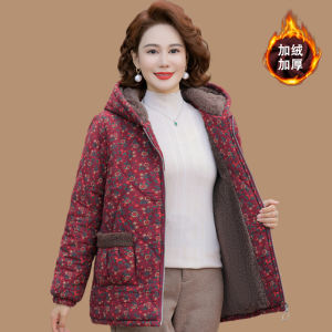 Ladieswear Fall and Winter Short Western Style Cotton Coat Jacket Middle-Aged and Elderly Womens Winter Floral Cotton-Padded Jacket Grandma Fleece-lined Thickened Cotton-Padded Coat