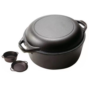 【Alloet】 Pre-Seasoned Cast Iron Double Dutch Oven with Dual Handles for Bread Baking and Stewing Perfect for Kitchen Use Durable Black