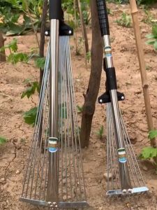 【อัพเกรด】คราดตะกาวมือเสือ คราดหญ้า พร้อมด้าม คราดตะกุย 15 ซี่ คราดเหล็ก Garden grass rake คราดเหล็กปรับระดับ ความยาวสามารถยืดได้ 76 cm-166cm