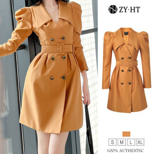 ZYHT Women French Elegant Orange Satin Suit Coat Double-breasted Solid Belted Blazer A-line Dresses High Society Work Casual Formal Party Evening Office Graduation Mini Dress 10219