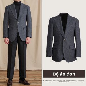 Áo Khoác Blazer Nam Vintage Anh Quốc Một Dãy Nút Màu Đơn Notch Lapel Phong Cách Công Sở