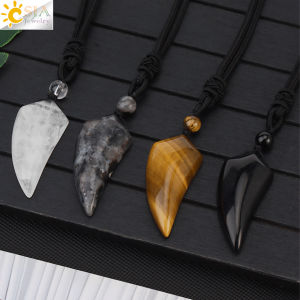Natural Stone Wolf Tooth Pendant Necklace for Man Black Obsidian Amethyst Tiger Eye Clear Crystal Pendants Jewelry Women H247