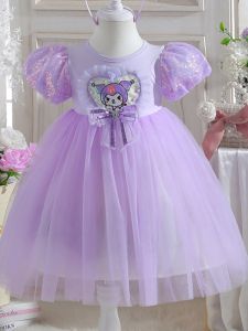 Princess Dress for Baby Girls Summer Cotton Short Sleeve Midi Skirt Bubble Sleeve Pure Color Soft Fabric Childrens Clothing