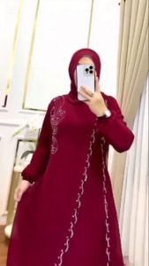 Bisa COD Elvira Dress Murah Kekinian Baju Gamis Wanita Kondangan Fashionable Aplk Swarovski