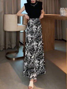 Summer New Style Womens High Waist Slimming Fashion Print Fish Tail Skirt Korean Version Commute Acetate Half Body Skirt