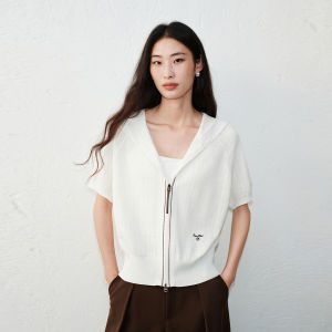 PEACEBIRD | New Autumn Hooded Short Sleeve Knitted Plaid Shirt
