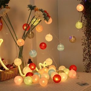 10/20LED 4cm Cotton Ball String Lights Battery Powered Fairy Garland Lighting Strings Christmas Holiday Wedding Party Decoration