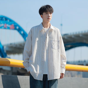 Tonlion Mens Striped Long Sleeve Casual Shirt Loose Fit Vintage Style Spring Sensation Polyester Cotton Blend Jacket