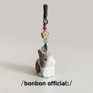 Hand Carved Wood Carving Bunny Woven Keychain Car Shape School Bag Package Pendant Ornaments Mascot Birthday Gift