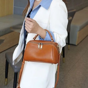 กระเป๋าสะพายข้างหนัง100% สำหรับผู้หญิงกระเป๋าสะพายไหล่หนังวัวชั้นเปาโถววินเทจ