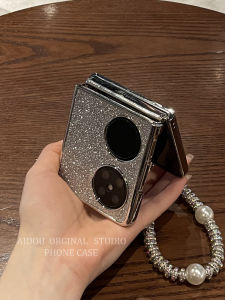 เคสโทรศัพท์ Huawei Pocket2 แบบพับได้พร้อมสายสะพายกระเป๋าสะพายไหล่สำหรับผู้หญิง ขอบเงิน ป้องกันการตกหล่น ดีไซน์หรูหรา