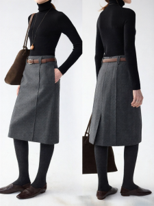 epoque de rueen | Elegant Wool-Blend Straight Skirt