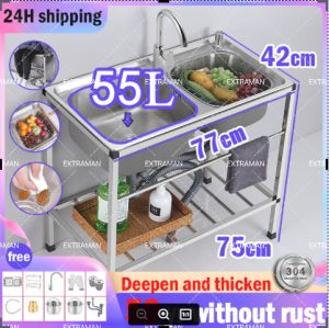 77*42*75cm Double sink with rack 304 stainless steel kitchen sink sinki berkembar 水槽
