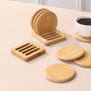 Shopware Wooden Coaster Round Shape Cup Mug Tea Coater with Base Dark Japanese Style