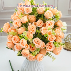 Cụm Hồng Hạt 7 nhánh Bó Hoa Cắm Điểm Trang Trí Cưới Hoa Lụa Decor