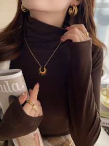 Womens Mid-Neck Fleece-Lined Cashmere Turtleneck Base Shirt Soft Comfortable Long Sleeve Autumn Winter Business Casual Pure Color