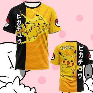 Bandai | Summer 2026 Pokemon Pikachu "Japanese Dual Color Thunder" Casual 3D Printed Breathable Quick Drying T-shirt Adult Parent Top