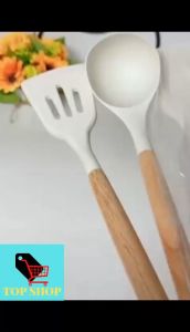 TOP SHOP 3PCS Wooden Handle Food Grade Heat-resistant Non-stick Silicone Kitchen Cooking Utensils Set sandok Spatula
